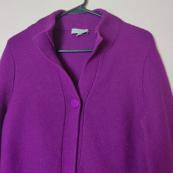 Kinross Garter Stitch Cotton Boxy Fisherman Cardigan Black Cherry XS Heritage - Picture 4 of 10